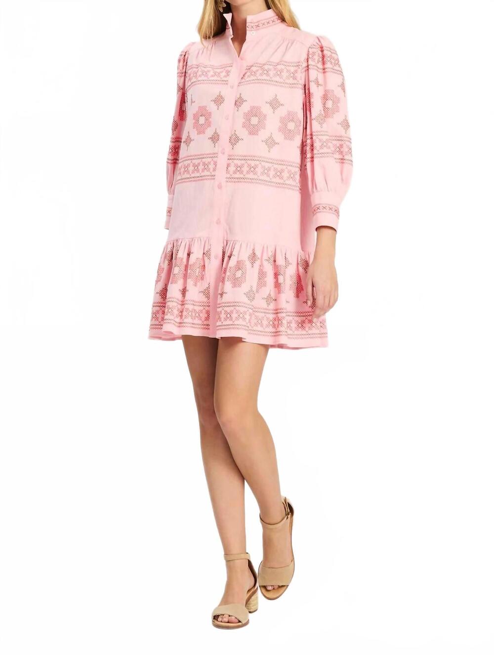 NEW TYLER BOE christy cotton embroidery dress in pale rosette